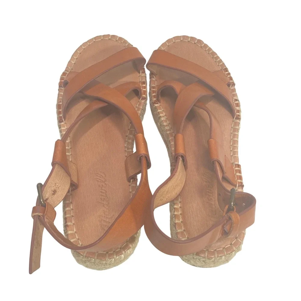 Madewell AM199‎ English Saddle Brown Leather Espadrille Gladiator Sandals Sz 6.5